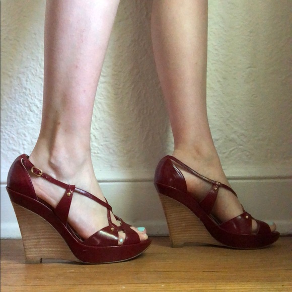 Deep red MaxMara wedges, size 8 - Picture 2 of 6